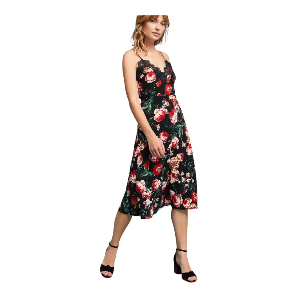 NWT Foxiedox Size XS Black Floral Embroidered Lace Tank Dress